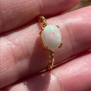 Elegant Natural Opal Ring Yellow Gold Plated 925 Sterling Silver size 6